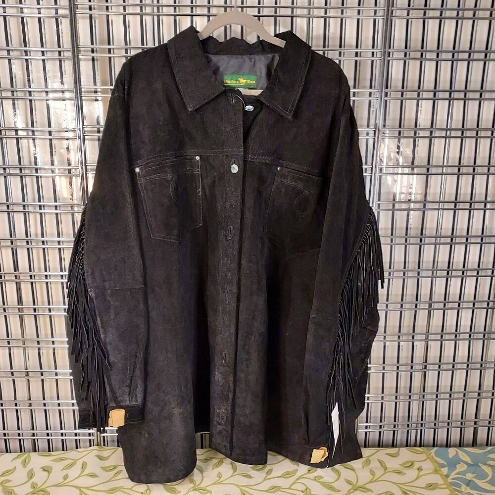 Hunters Run Mens Suede Western Style Fringed Button Down Jacket Size 4XL